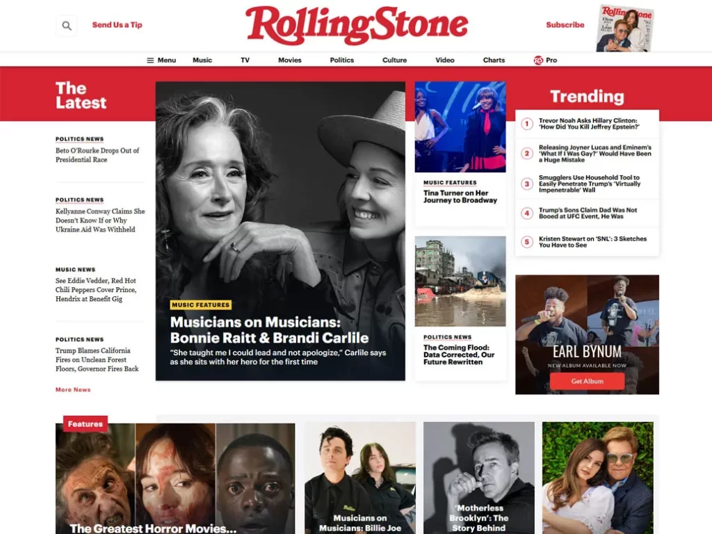 RollingStone.com es un sitio web creado con WordPress. Rolling Stone, una reconocida revista estadounidense que cubre música, entretenimiento y cultura popular.