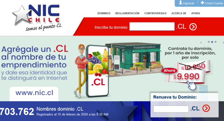 Portal de NIC Chile para crear o transferir un dominio .CL