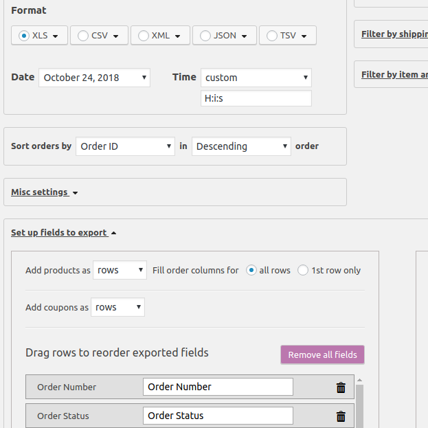 Pantalla de plugin para exportar pedidos en WooCommerce