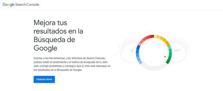 Pantalla de entrada de Google search Console